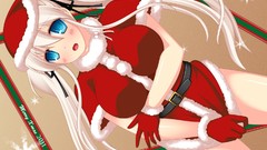 Christmas blondes anime girls blue eyes hentai Santa outfit