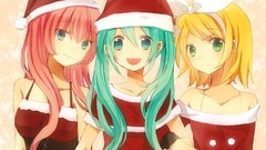 Christmas blondes pink hair long hair anime girls blue eyes 