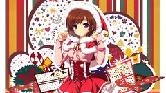 Christmas blush anime girls brunettes purple eyes original 