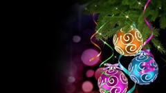 Christmas bokeh ornaments pine trees