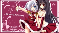 Christmas collar fangs bows blush long hair anime girls short 