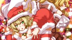 Christmas costume horns blondes anime girls green eyes touhou 