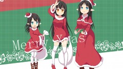 Christmas dress elves stockings long hair anime girls blue eyes 
