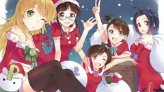 Christmas glasses hats gloves blondes blush long hair anime 