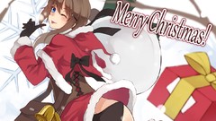 Christmas gloves anime girls blue eyes brunettes short hair 