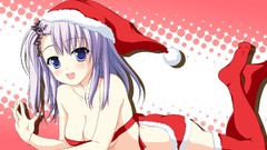 Christmas hats Ribbons blush anime girls blue eyes purple hair 
