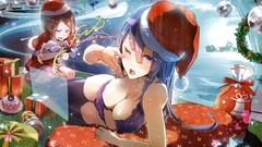 Christmas long hair anime girls short hair bra purple eyes 