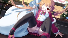 Christmas red eyes blondes blush anime girls wink underwear 