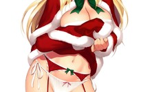 Christmas white background hats navel bows blondes blush long 