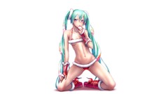 Christmas white background navel gloves shadows blush long hair 