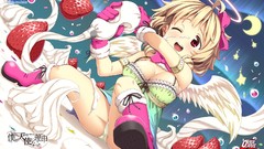 Christmas wings cream red eyes strawberries blondes anime girls 