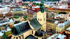 Churches artwork city skyline