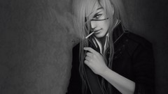 Cigarettes smoking long hair artwork anime boys grayscale Dogs: 