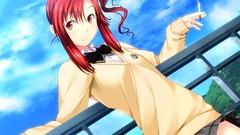 Cigarettes uniforms redheads side ponytail