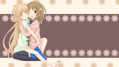 Cinderella blondes hugging long hair anime girls closed eyes 