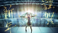 Cities anime girls hatsune miku vocaloid twintails thigh highs 