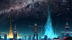 Cities anime girls school uniforms short hair cityscapes 