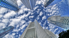 City buildings sky clouds