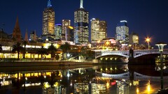 City cityscape Bridge night lights reflection Melbourne
