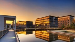 City cityscape building reflection water germany