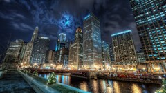 City cityscape building skyscraper Chicago night hdr USA
