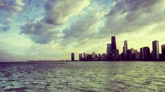 City cityscape clouds skyscraper Chicago USA water