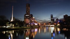 City cityscape reflection river night