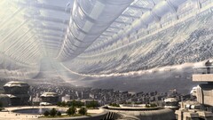 City cityscape science fiction building Trees gray cgi render