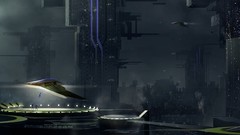 City Lights buildings spaceships vehicles science fiction 