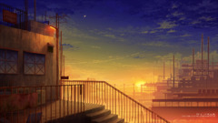 City sunset Industrial sunlight Anime