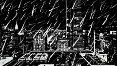 cityscape artwork rain monochrome