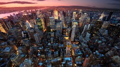 cityscape City building lights new york city USA sky