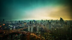 cityscape City building mist blurred lights Asia Shanghai
