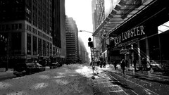 cityscape City building monochrome street snow new york city