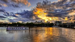 cityscape City building sunset boat hdr London uk England river