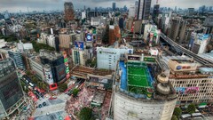 cityscape City building Tokyo Japan rooftops soccer field Asia