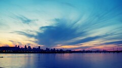 cityscape City clouds building landscape river sky
