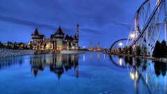 cityscape City hdr building roller coaster water sky