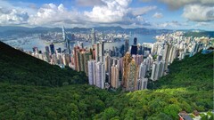 cityscape City Hong Kong China Asia Trees clouds
