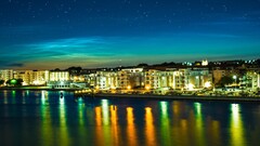 cityscape City night water Stars