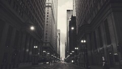 cityscape monochrome train station street sepia USA City