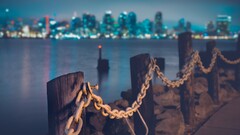 cityscape night chains water