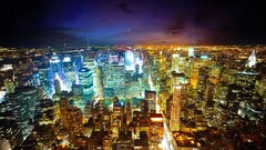 cityscape night new york city USA aerial view City Lights