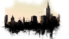 Cityscape painting artwork reflected