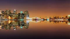 cityscape reflection new york city USA City Lights skyline