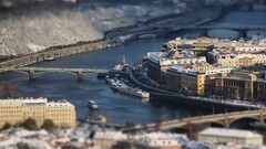 cityscape river building Bridge blurred tilt-shift Prague winter