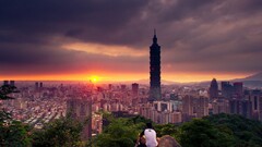 cityscape Taipei taipei 101 sunrise overcast Asia sky