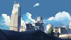Cityscapes buildings Makoto Shinkai