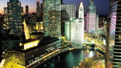 Cityscapes Chicago night architecture