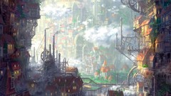 Cityscapes factories artwork digital art fantasy art